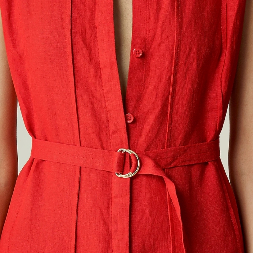 J. Crew Seamed Linen Dress with Removeable Belt - Red Arroyo - Picture 3 of 14